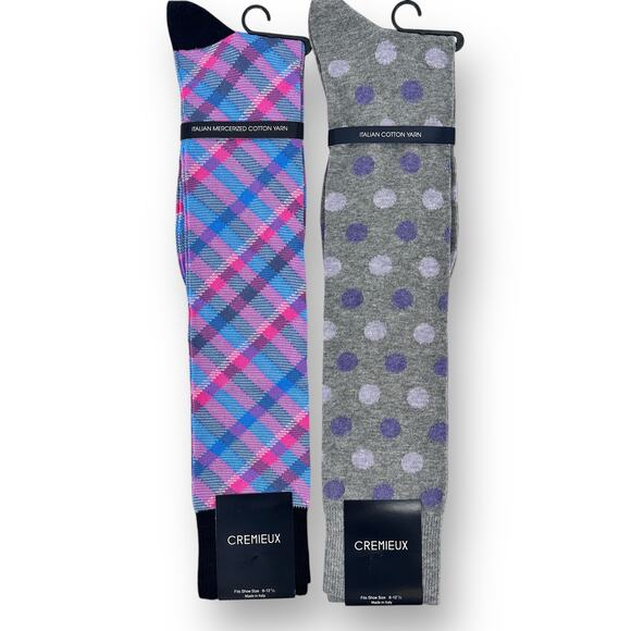 Cremieux Plaid Polka Dot Knee Sock Lot Mens 6-12.5 Purple Gray Spring Easter New - Picture 1 of 3